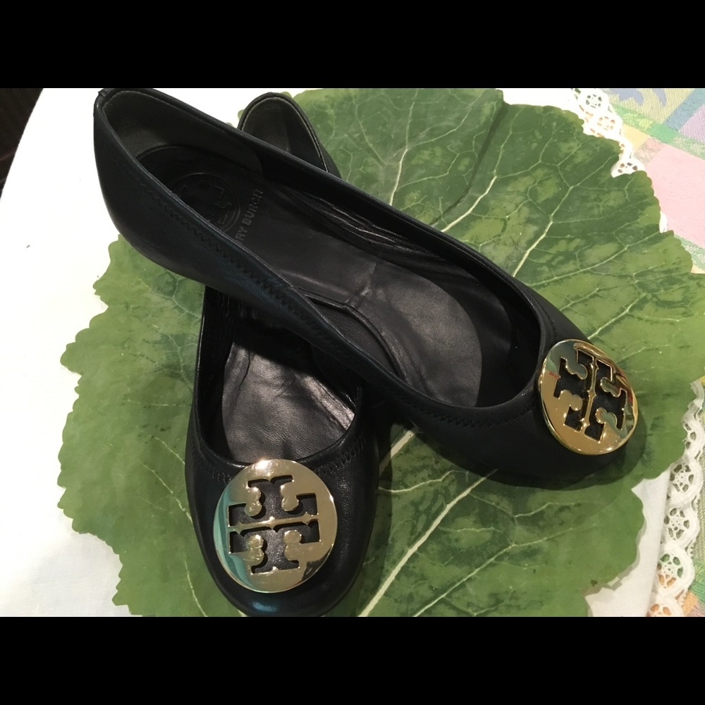 Tory Burch Black Leather Flat Shoes Sz 7